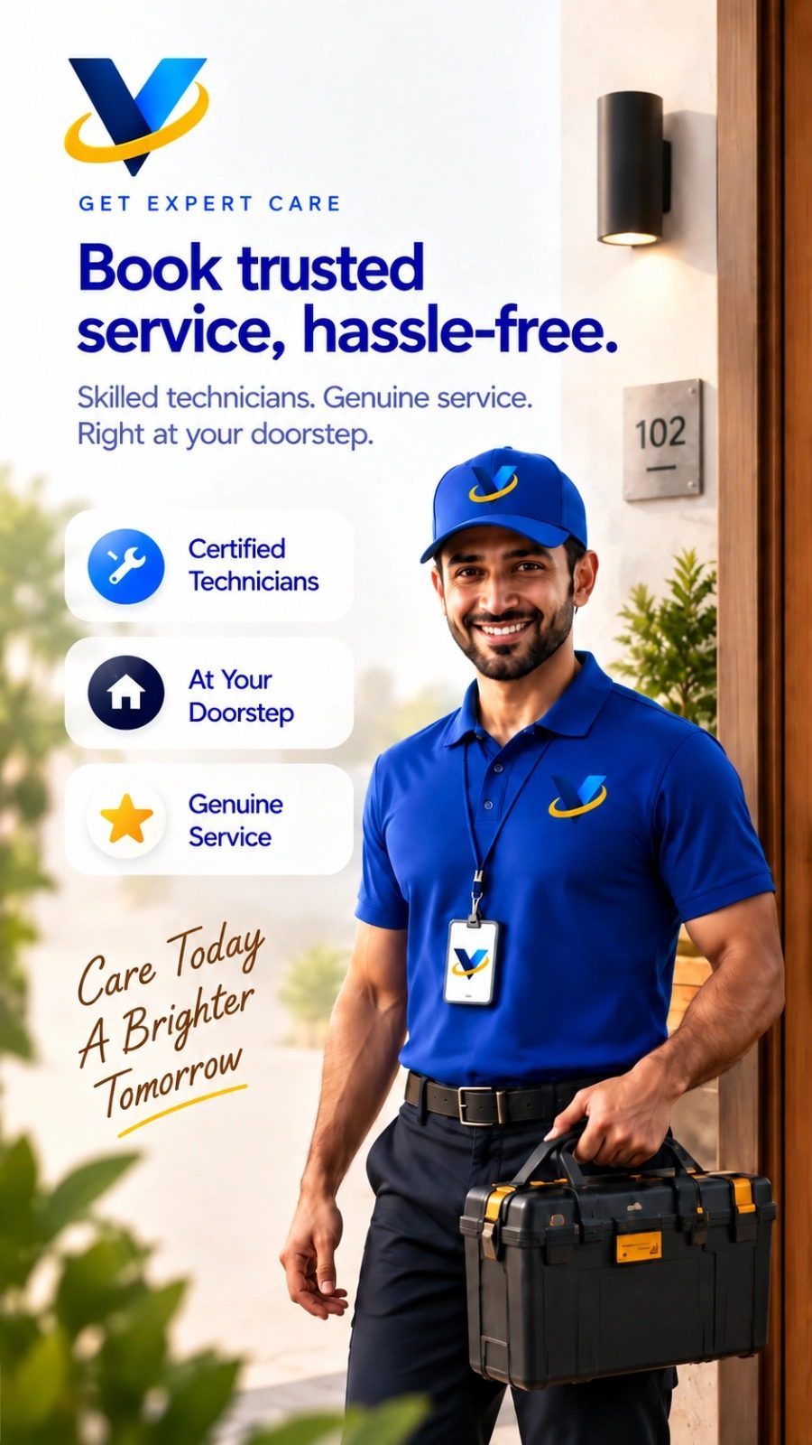 Book trusted, certified service technicians hassle-free, right at your doorstep